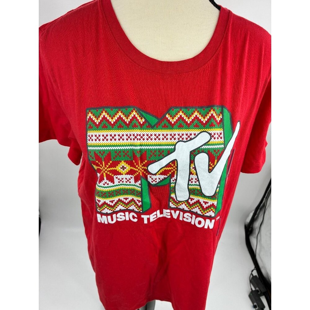MTV Womens Size 2XL Red Christmas Graphic T Shirt Music Television Holiday Tee - Picture 2 of 6